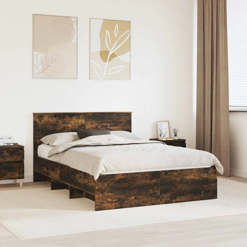 Bed Frame Smoked Oak 140 x 200 cm Engineered Wood