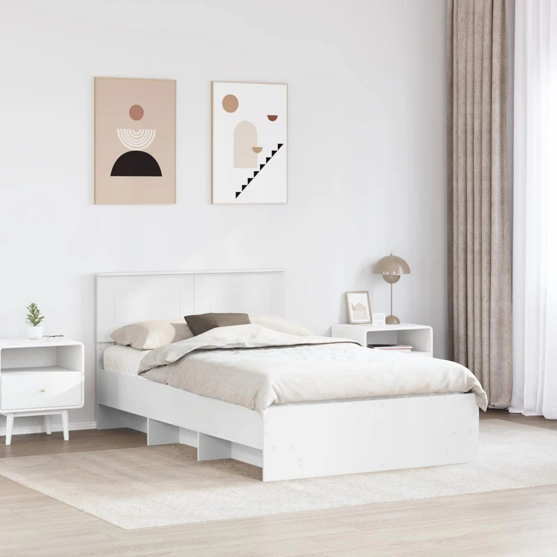 Bed Frame White 135 x 190 cm Engineered Wood