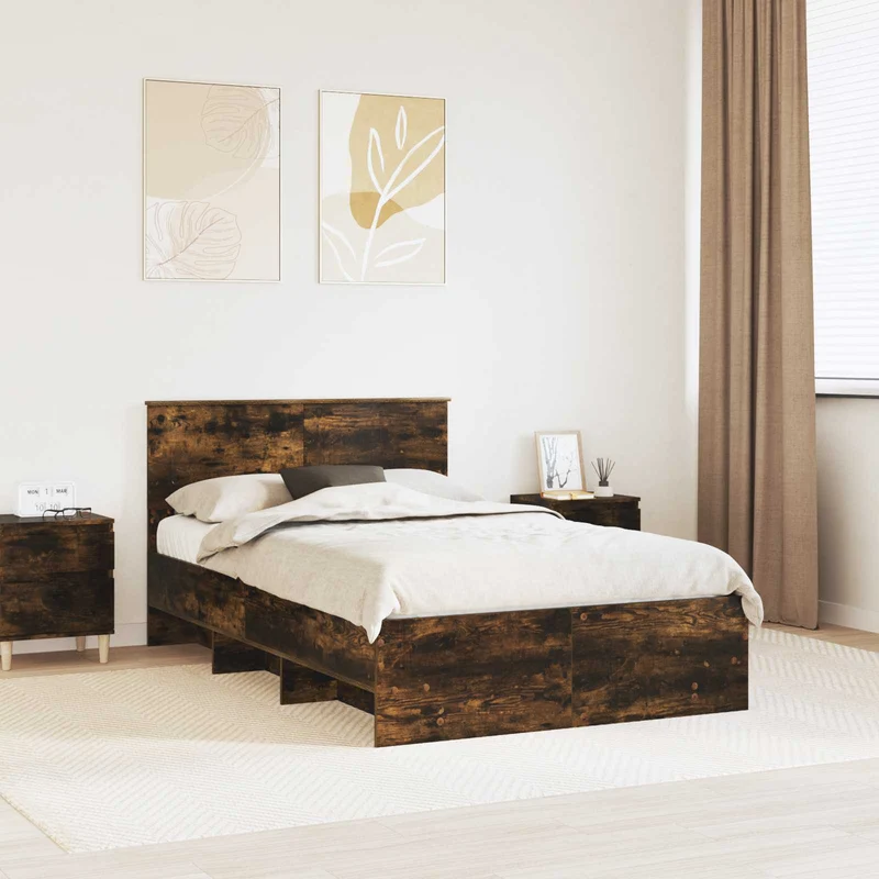 Bed Frame Smoked Oak 135 x 190 cm Engineered Wood