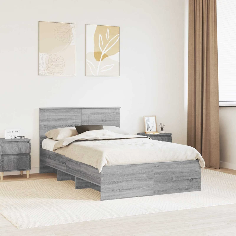 Bed Frame Grey Sonoma 135 x 190 cm Engineered Wood
