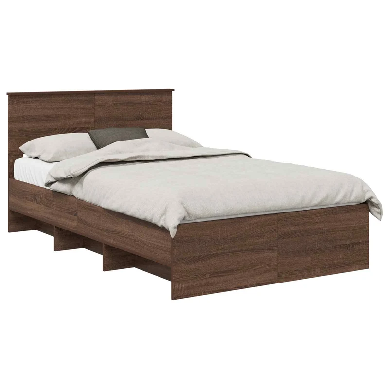 Bed Frame Brown Oak 135 x 190 cm Engineered Wood