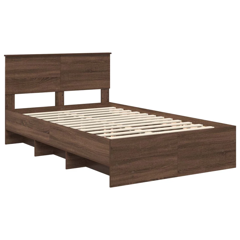 Bed Frame Brown Oak 135 x 190 cm Engineered Wood