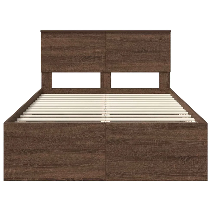 Bed Frame Brown Oak 135 x 190 cm Engineered Wood