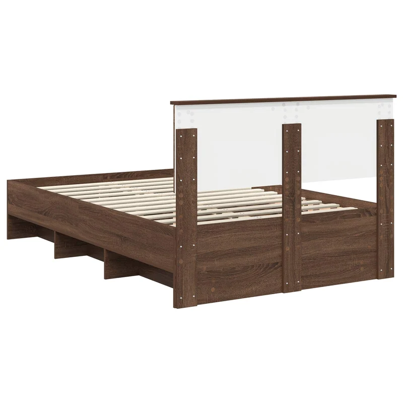 Bed Frame Brown Oak 135 x 190 cm Engineered Wood