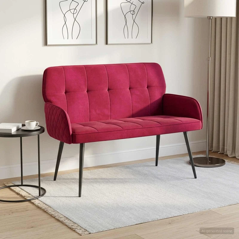 2 Seater Sofa with Metal Legs 2-Seater Wine Red Velvet