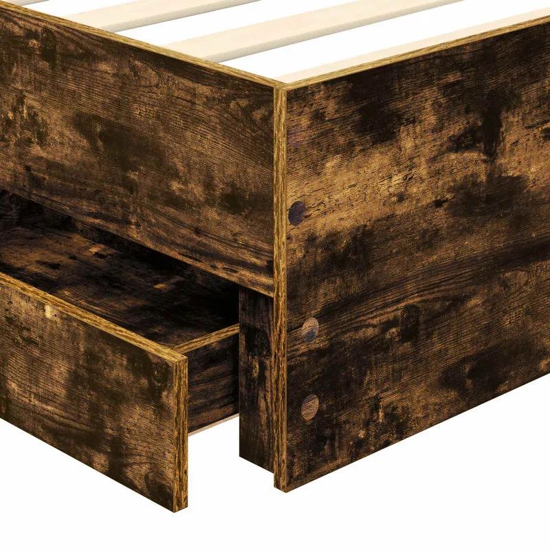 Bed Frame with Drawer Smoked Oak 100 x 200 cm Engineer Wood