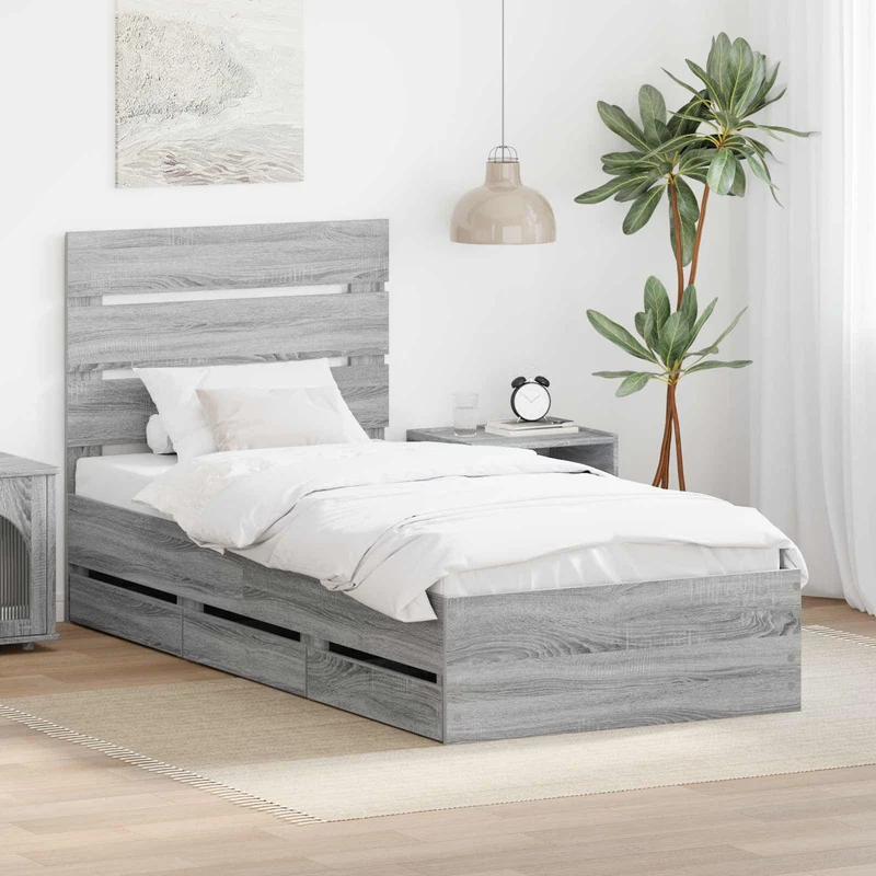 Bed Frame with Drawer Grey Sonoma 100 x 200 cm Engineer Wood