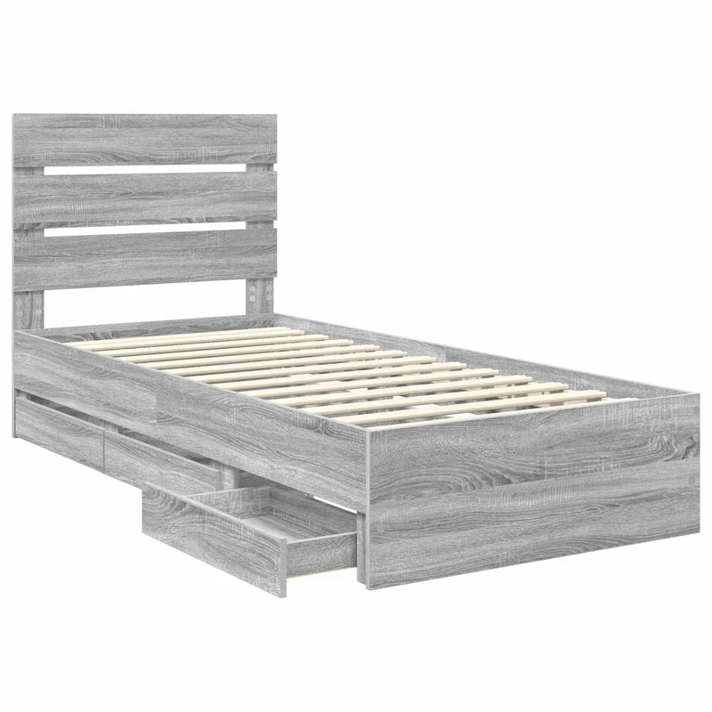 Bed Frame with Drawer Grey Sonoma 90 x 200 cm Engineer Wood