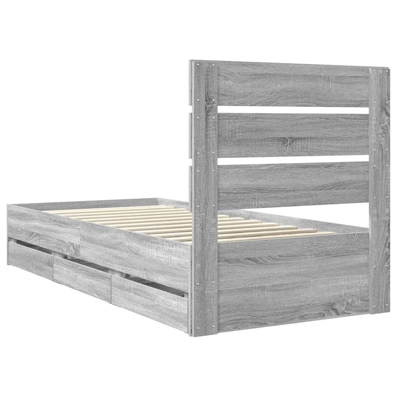 Bed Frame with Drawer Grey Sonoma 90 x 200 cm Engineer Wood