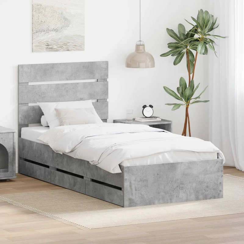 Bed Frame with Drawer Concrete Grey 90 x 190 cm Engineer Wood