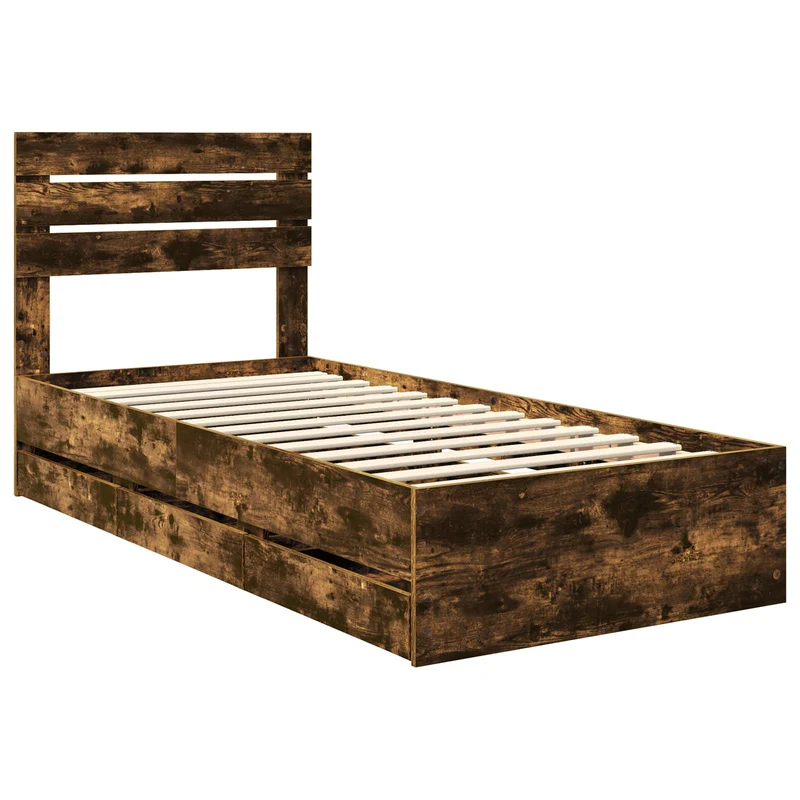 Bed Frame with Drawer Smoked Oak 90 x 190 cm Engineer Wood