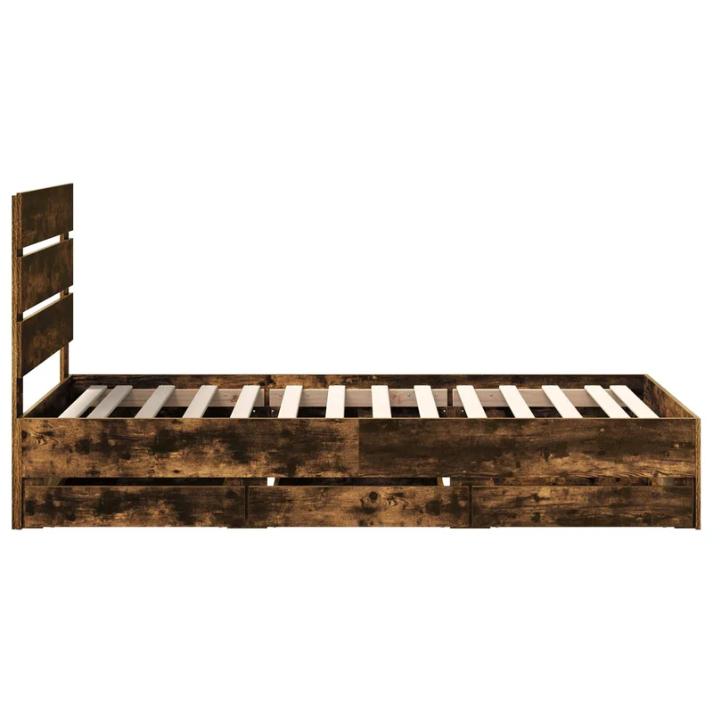 Bed Frame with Drawer Smoked Oak 90 x 190 cm Engineer Wood