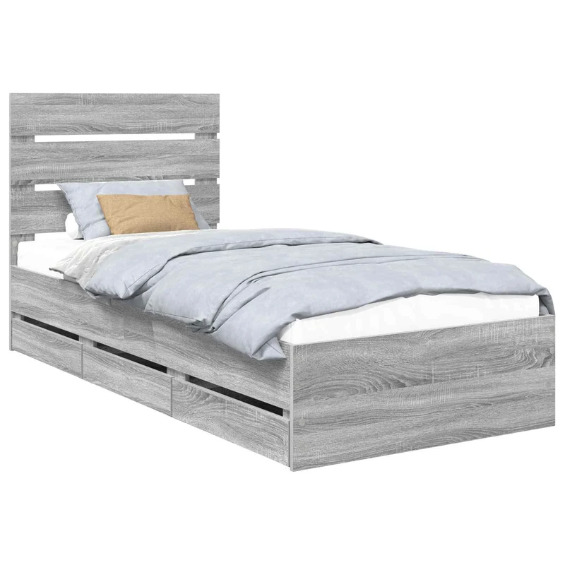 Bed Frame with Drawer Grey Sonoma 90 x 190 cm Engineer Wood