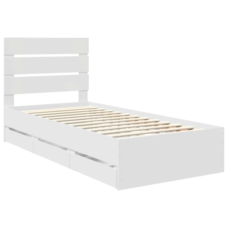 Bed Frame with Drawer White 75 x 190 cm Engineer Wood