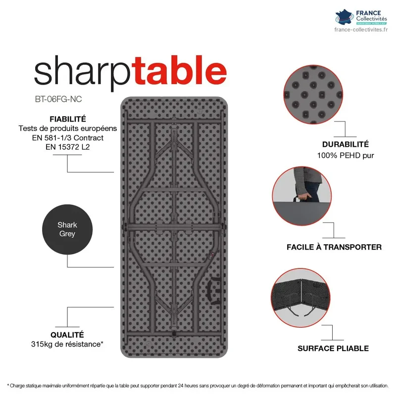 Table pliante plastique valise 182 x 75 cm "Classic Collection" – 6 personnes