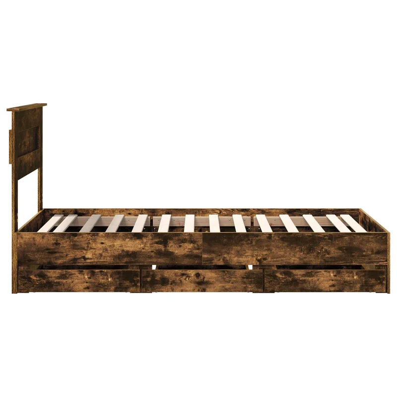 Bed Frame with Drawer Smoked Oak 100 x 200 cm Engineer Wood