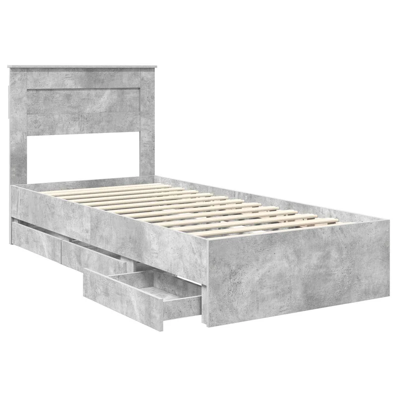 Bed Frame with Drawer Concrete Grey 90 x 190 cm Engineer Wood
