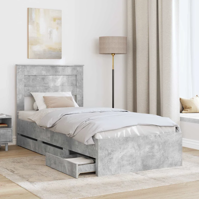Bed Frame with Drawer Concrete Grey 90 x 200 cm Engineer Wood