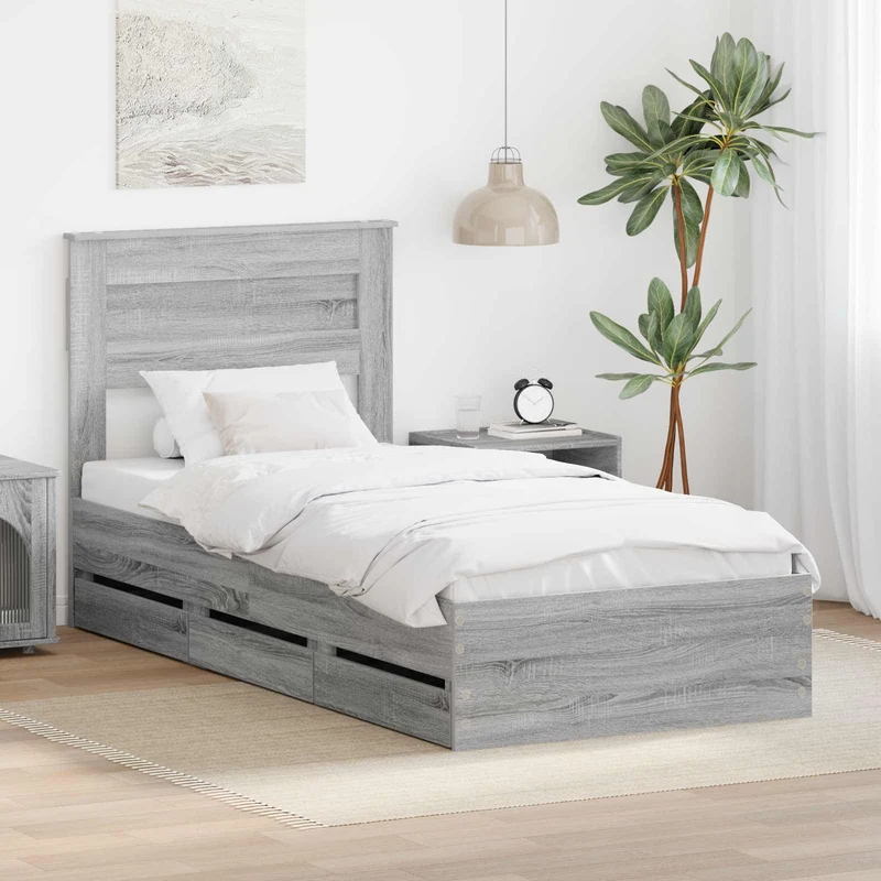 Bed Frame with Drawer Grey Sonoma 90 x 200 cm Engineer Wood