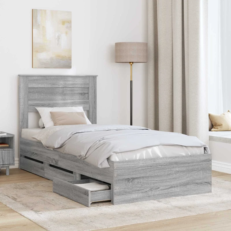 Bed Frame with Drawer Grey Sonoma 90 x 200 cm Engineer Wood