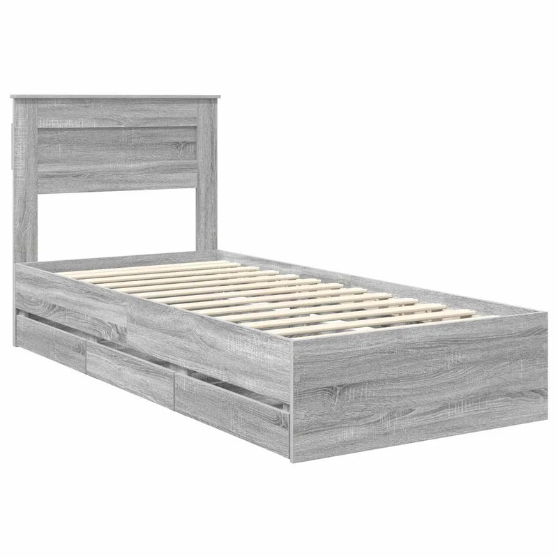 Bed Frame with Drawer Grey Sonoma 90 x 200 cm Engineer Wood