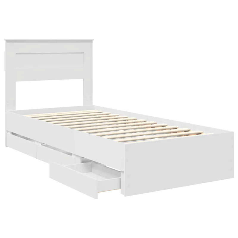 Bed Frame with Drawer White 75 x 190 cm Engineer Wood