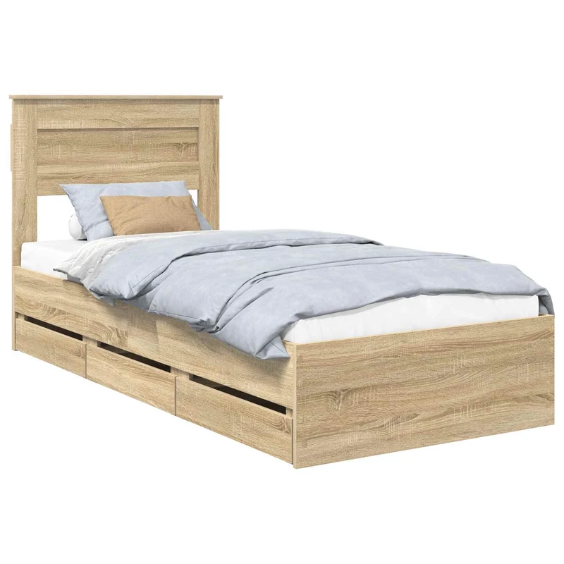 Bed Frame with Drawer Sonoma Oak 75 x 190 cm Engineer Wood