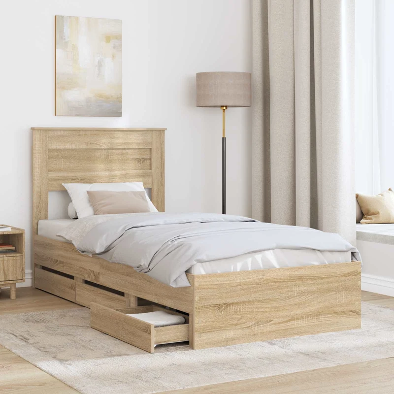 Bed Frame with Drawer Sonoma Oak 75 x 190 cm Engineer Wood
