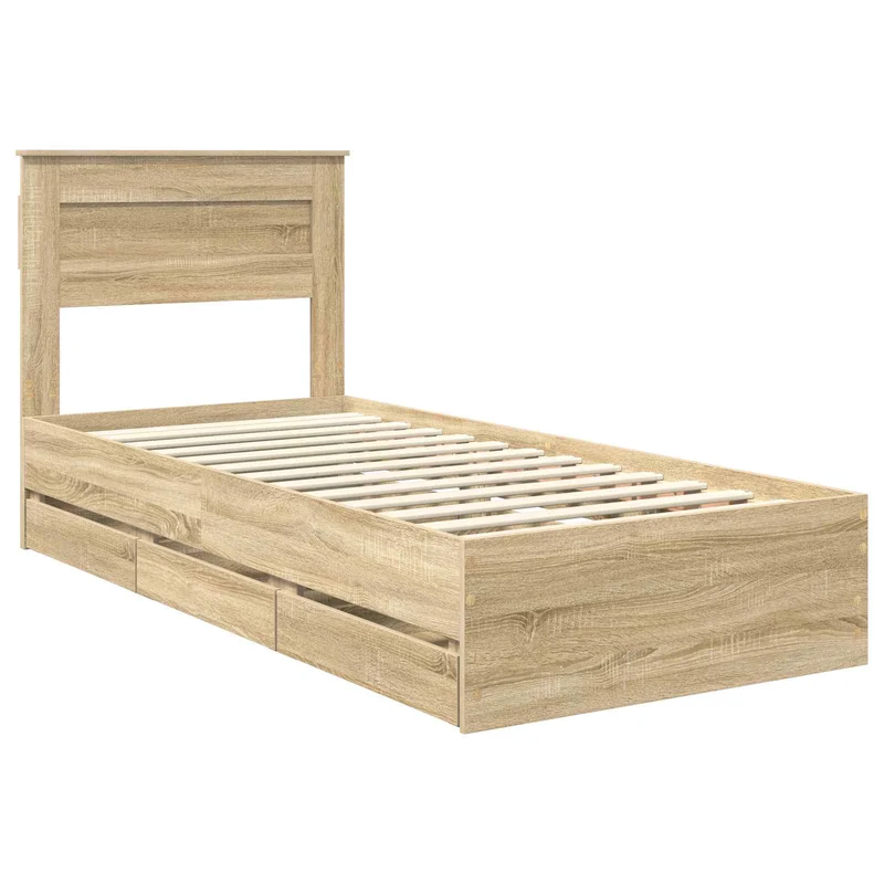 Bed Frame with Drawer Sonoma Oak 75 x 190 cm Engineer Wood
