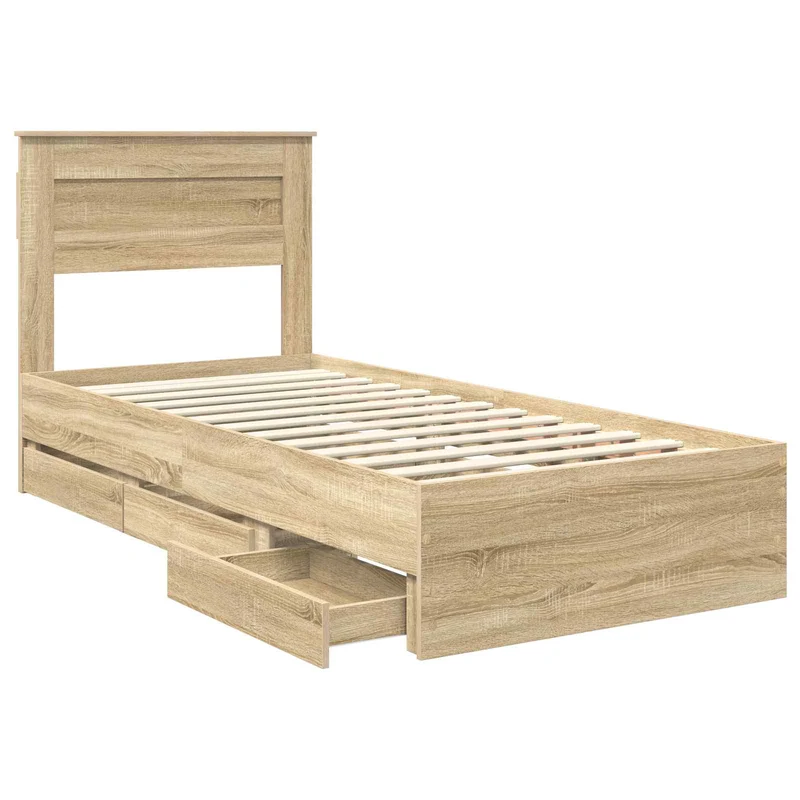 Bed Frame with Drawer Sonoma Oak 75 x 190 cm Engineer Wood