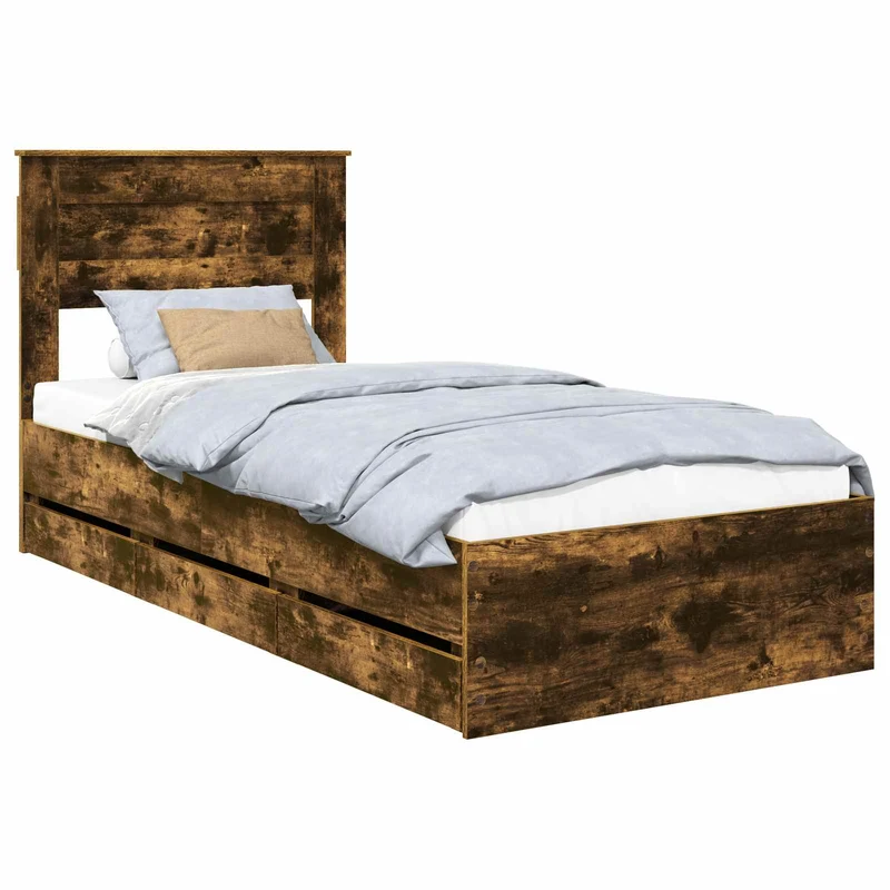 Bed Frame with Drawer Smoked Oak 75 x 190 cm Engineer Wood