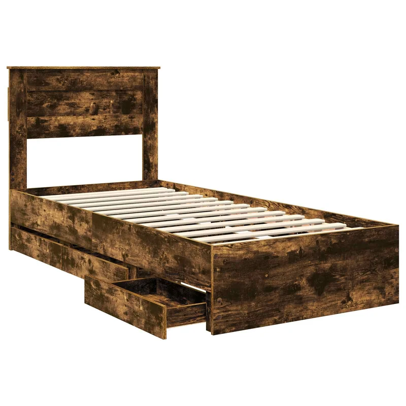 Bed Frame with Drawer Smoked Oak 75 x 190 cm Engineer Wood