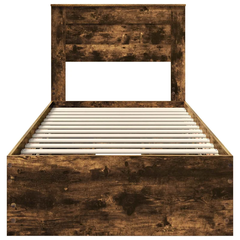 Bed Frame with Drawer Smoked Oak 75 x 190 cm Engineer Wood