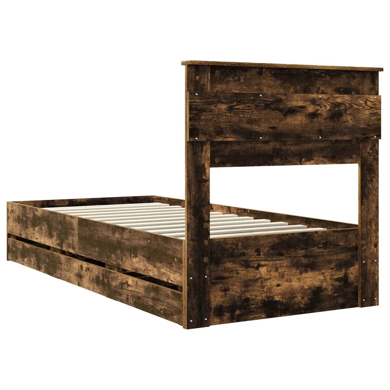 Bed Frame with Drawer Smoked Oak 75 x 190 cm Engineer Wood