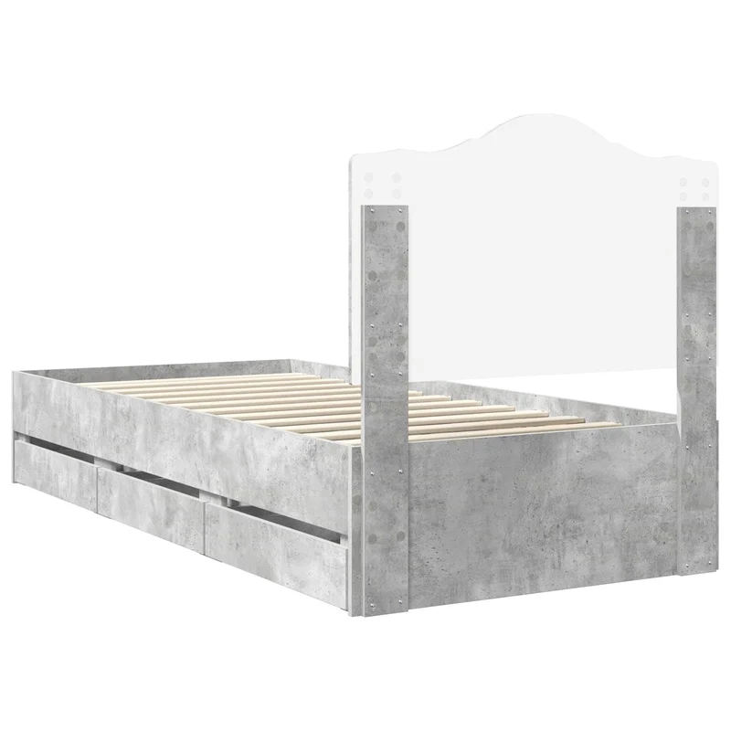 Bed Frame with Drawer Concrete Grey 90 x 190 cm Engineer Wood