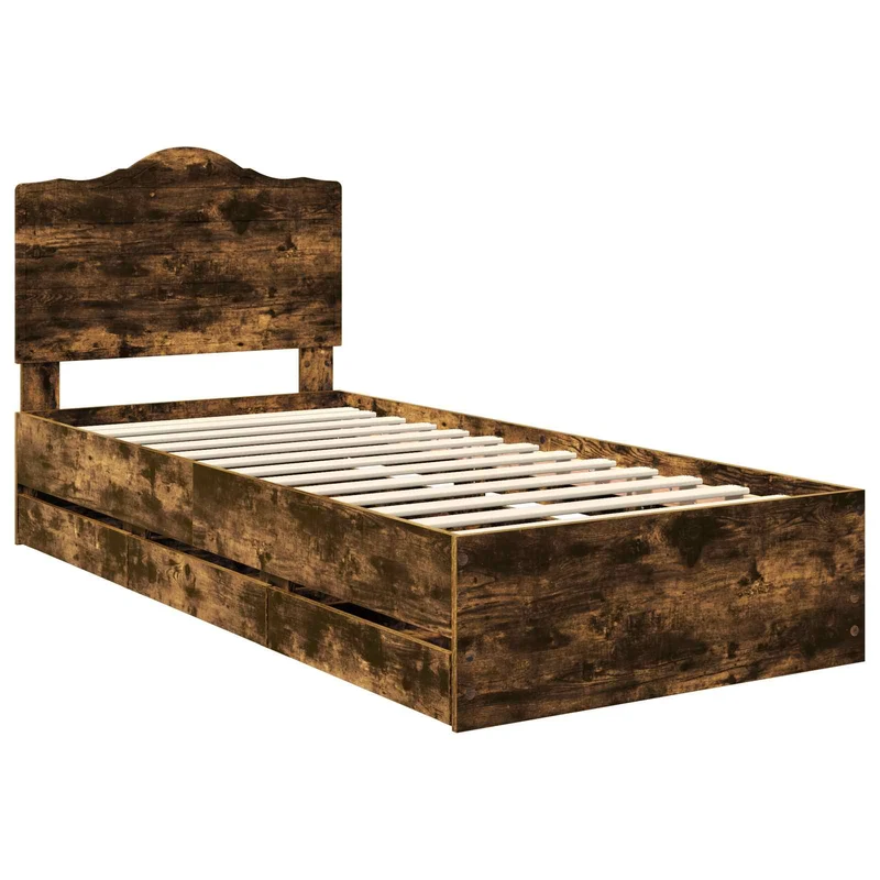 Bed Frame with Drawer Smoked Oak 90 x 190 cm Engineer Wood