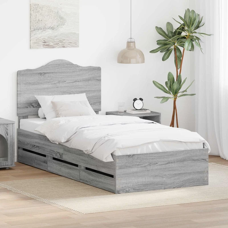 Bed Frame with Drawer Grey Sonoma 90 x 190 cm Engineer Wood