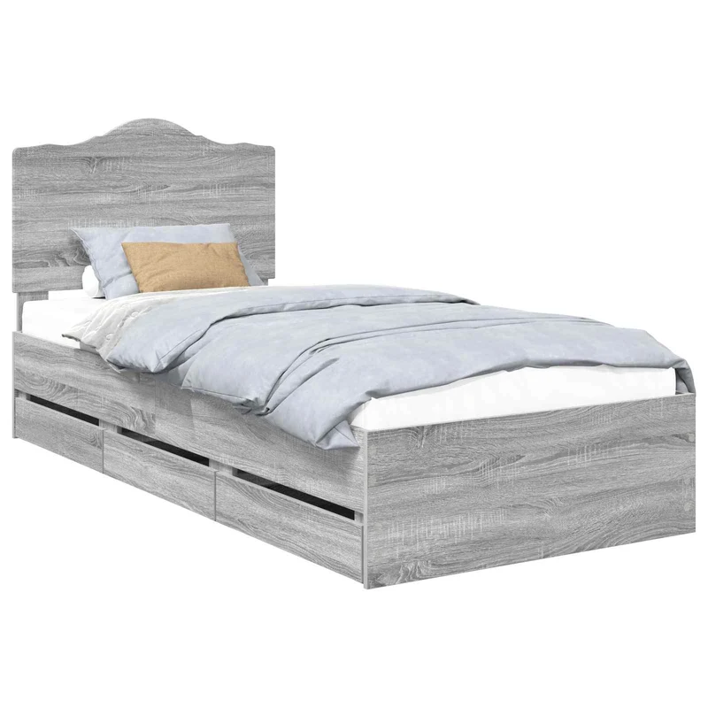 Bed Frame with Drawer Grey Sonoma 90 x 190 cm Engineer Wood
