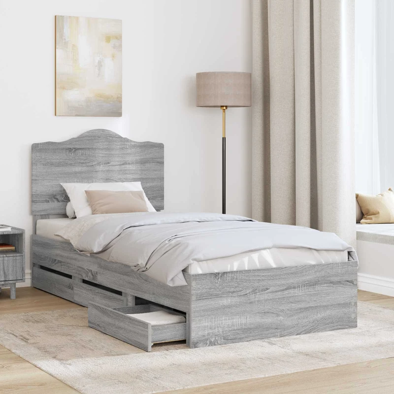 Bed Frame with Drawer Grey Sonoma 90 x 190 cm Engineer Wood