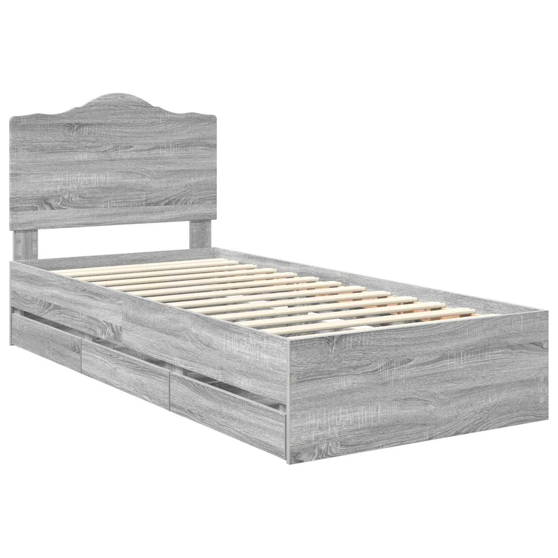 Bed Frame with Drawer Grey Sonoma 90 x 190 cm Engineer Wood