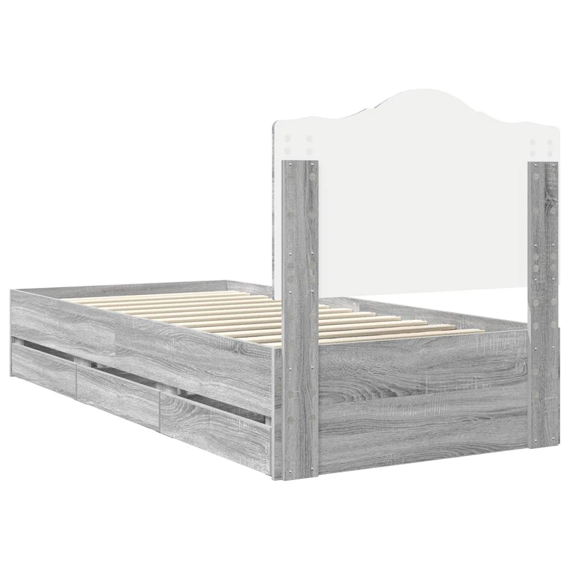 Bed Frame with Drawer Grey Sonoma 90 x 190 cm Engineer Wood