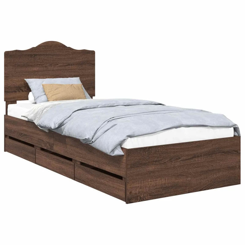 Bed Frame with Drawer Brown Oak 90 x 190 cm Engineer Wood