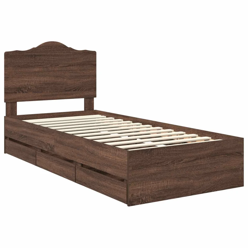 Bed Frame with Drawer Brown Oak 90 x 190 cm Engineer Wood