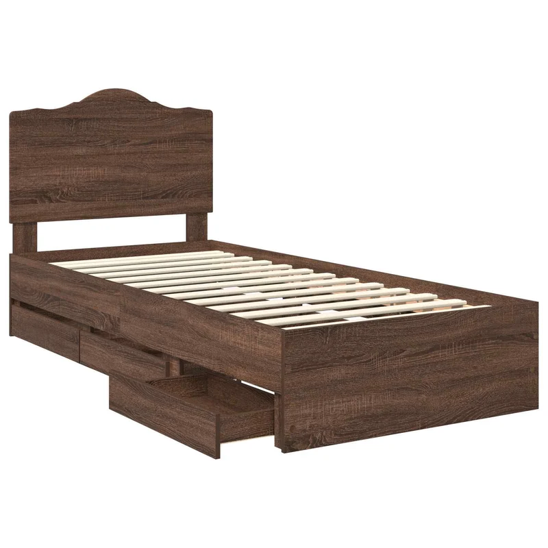 Bed Frame with Drawer Brown Oak 90 x 190 cm Engineer Wood