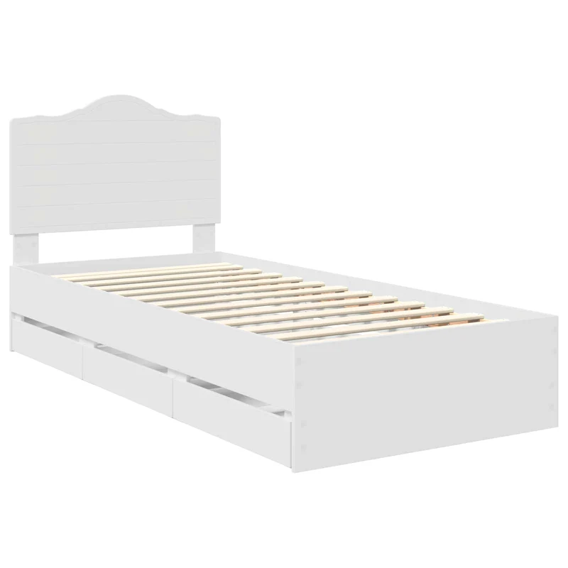 Bed Frame with Drawer White 75 x 190 cm Engineer Wood