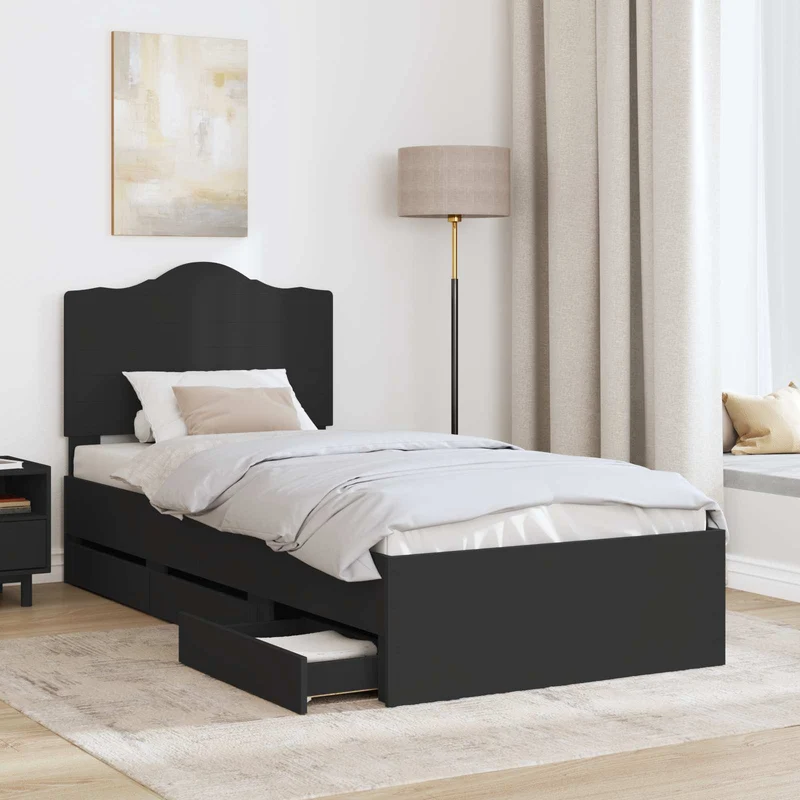 Bed Frame with Drawer Black 75 x 190 cm Engineer Wood
