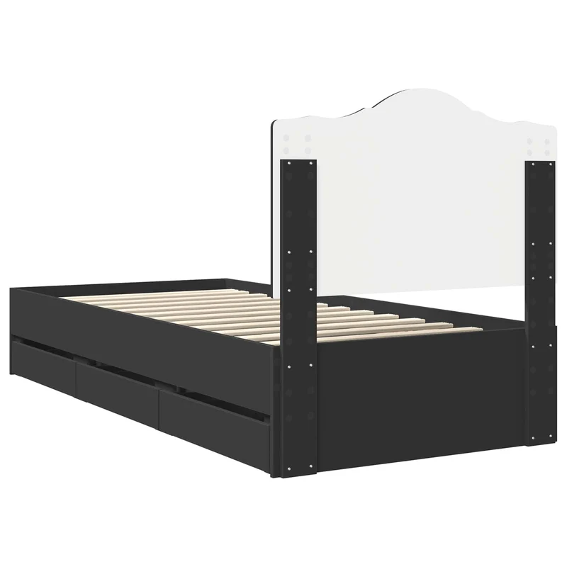 Bed Frame with Drawer Black 75 x 190 cm Engineer Wood