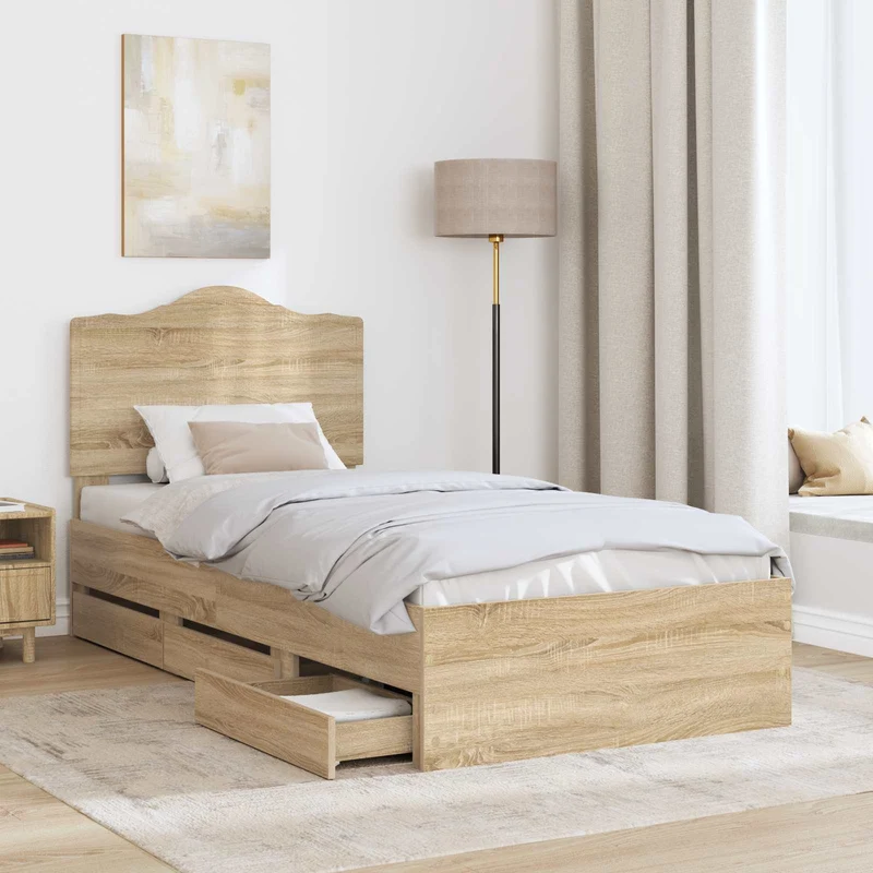 Bed Frame with Drawer Sonoma Oak 75 x 190 cm Engineer Wood