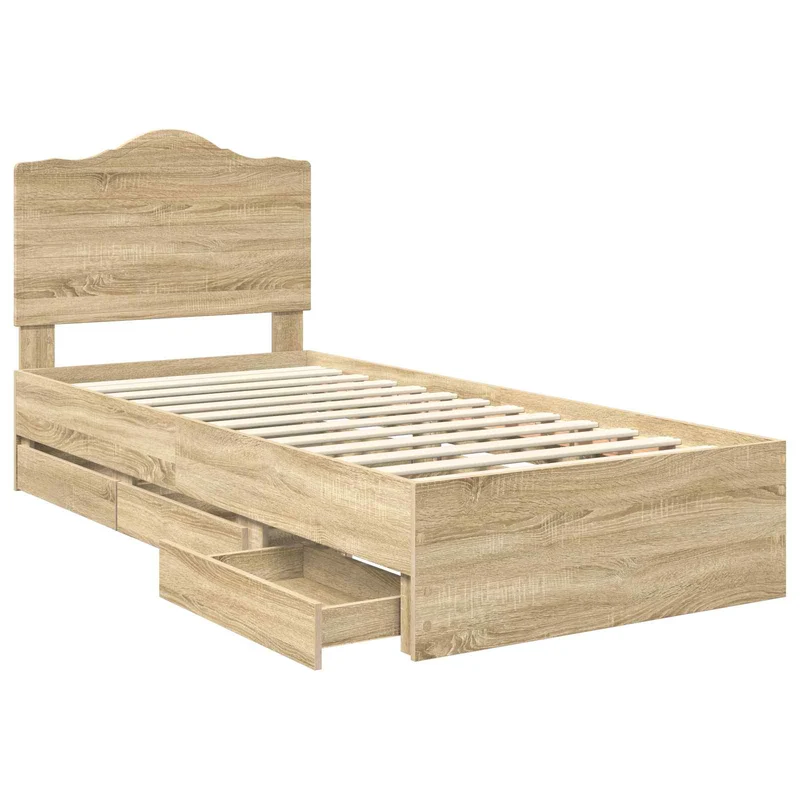 Bed Frame with Drawer Sonoma Oak 75 x 190 cm Engineer Wood