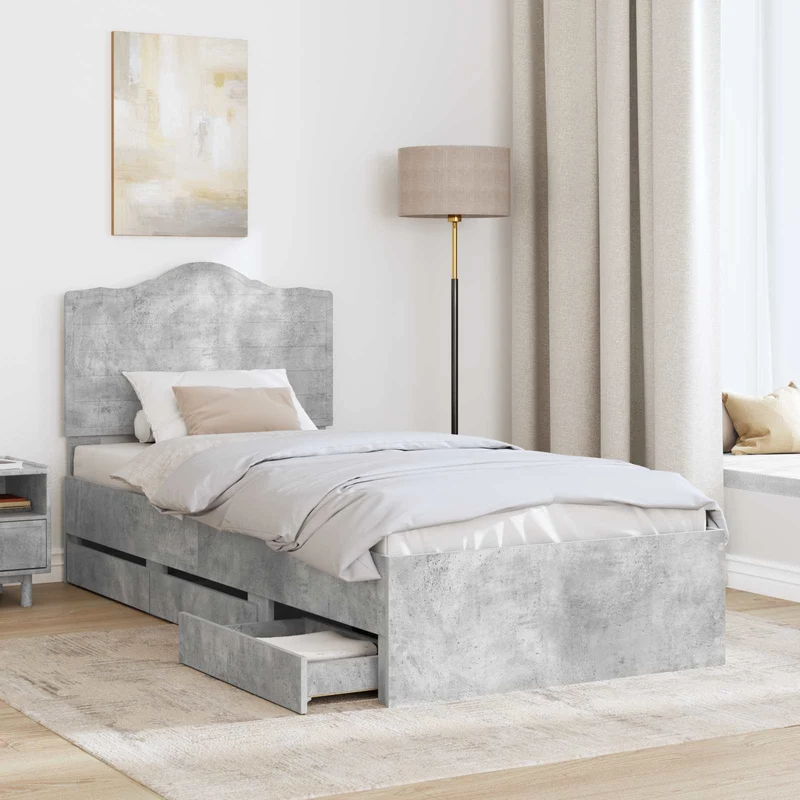 Bed Frame with Drawer Concrete Grey 75 x 190 cm Engineer Wood